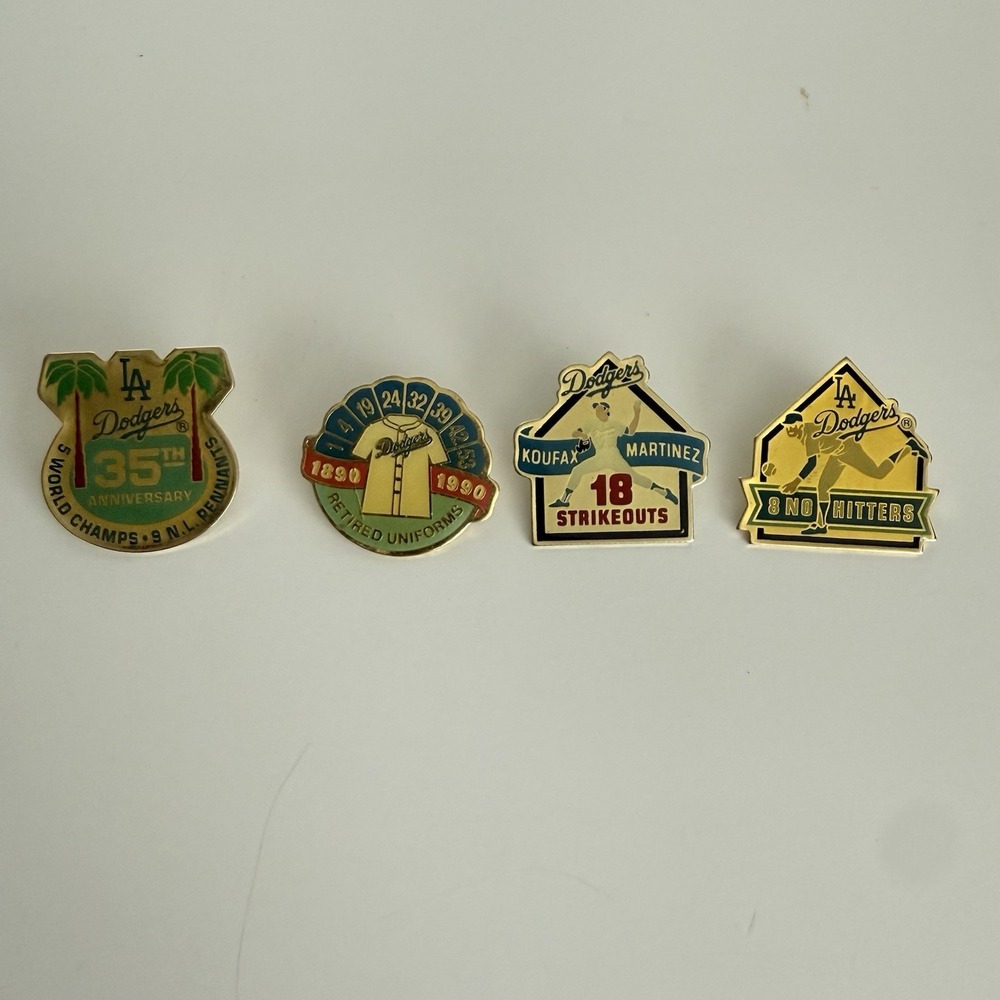 Lot of 4 Vintage LA Dodgers Collector Pins Koufax Martinez Retired Uniforms 35th